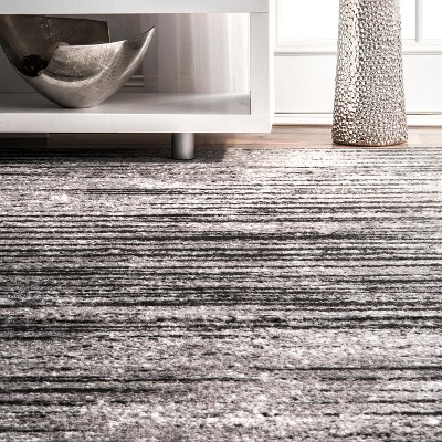 Gray Striped Synthetic Reversible Rectangular Area Rug 3' x 5'