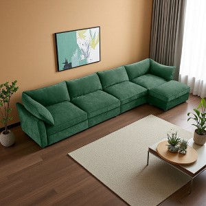 146.4" Chenille L-Shaped Modular Sectional Sofa with Storage Ottomans & Drawers Under Each Seat - 1 of 4
