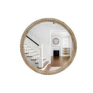 Racxily Round Wall Mirror, Distressed Wood Beaded Frame for Entryway & Living Room, Farmhouse Style - 1 of 4