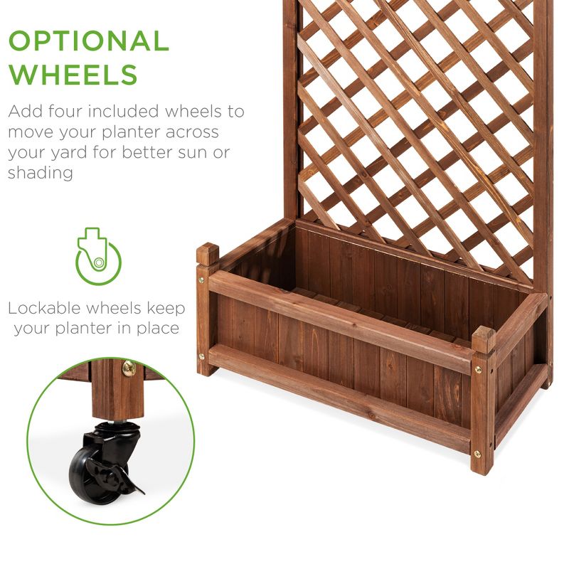 Best Choice Products 48in Mobile Wood Planter Box & Diamond Lattice Trellis, w/ Drainage Holes, Optional Wheels - Walnut, 4 of 8