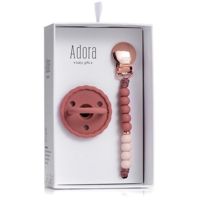 Baby Soother Silicone Pacifiers & Coordinating Mini Clip – Scalloped/Classic Design Infants Self-Soothing & Comforting Gift Set of 2 for Newborns