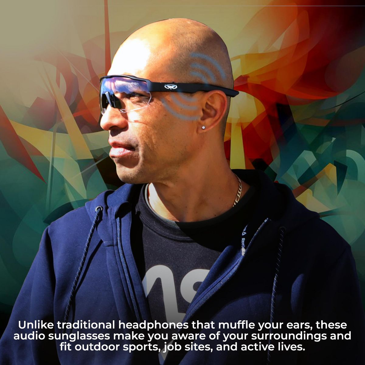Global Vision Jam 1 Black Cycling Glasses Wireless Bluetooth Safety Glasses ANSI Z87.1 Hands-Free Calls & Music W/ Hard Case - thumbnail 2