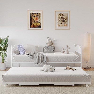 GustoWave Twin Daybed with Pop Up Trundle, Heavy Duty Metal Sofa Bed Frame with Headboards, Space Saving Daybed