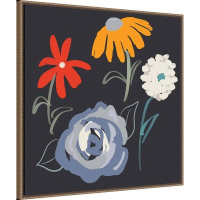 30"x30" Flowers at Night Abstract Canvas Wall Art with Bronze Frame
