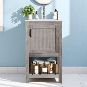 Mshliw 16 Inch Bathroom Vanity with Sink, Small Space Bathroom Cabinet with Ceramic Basin, 1 Door and Open Storage Shelf - 1 of 4