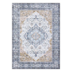 Washable Vintage Printed Rug Non Slip Low Pile Rug Retro Throw Floor Cover Foldable Indoor Carpet for Living Room Bedroom - 1 of 4