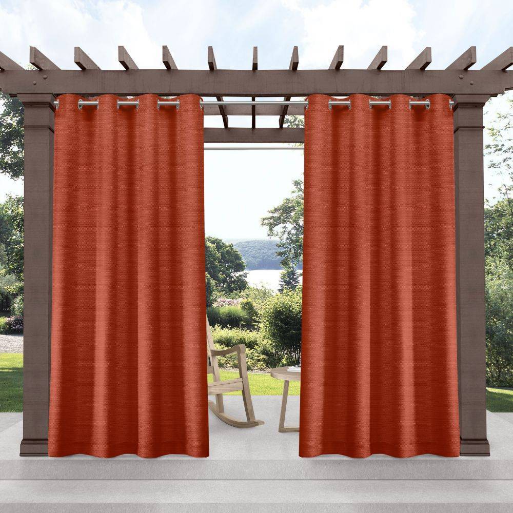 Set of 2 (120"x54") Delano Heavyweight Textured Indoor/Outdoor Grommet Top Curtain Panels Orange - Exclusive Home