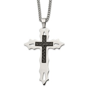 Chisel Stainless Steel Diamond Cut Black IP-plated Cross Pendant on a 24" Curb Chain Necklace - 1 of 1