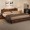 Bed Frame Charging Station with 2 USB Ports & 2 AC Outlets, Heavy Duty Metal Bed Frame with Wooden Headboard and Footboard, Rustic Brown - 2 of 4