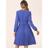 Allegra K Women's V Neck Puff Long Sleeve Flowy A Line Tie Waist Pleated Casual Dress - 4 of 4