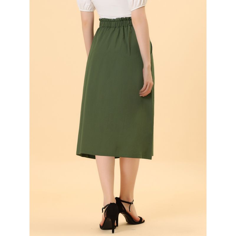 Allegra K Women's Casual Elastic Waist Peasant A-Line Midi Skirts with Pockets, 4 of 7