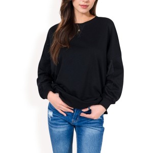 Anna-Kaci Women's Long Sleeve Oversized Crewneck Sweatshirt with Drop Shoulders - 1 of 4