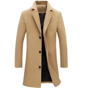 INSPIRE CHIC Men's Notched Lapel Single Breasted Winter Long Jacket Overcoat - 1 of 4