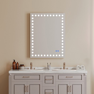 40x32 Inch Bathroom Mirror with 3 White Front Circular Lights, Touch Dimming Switch, Anti-Fog, Memory, Shatter-Proof Bathroom Wall Vanity Mirror