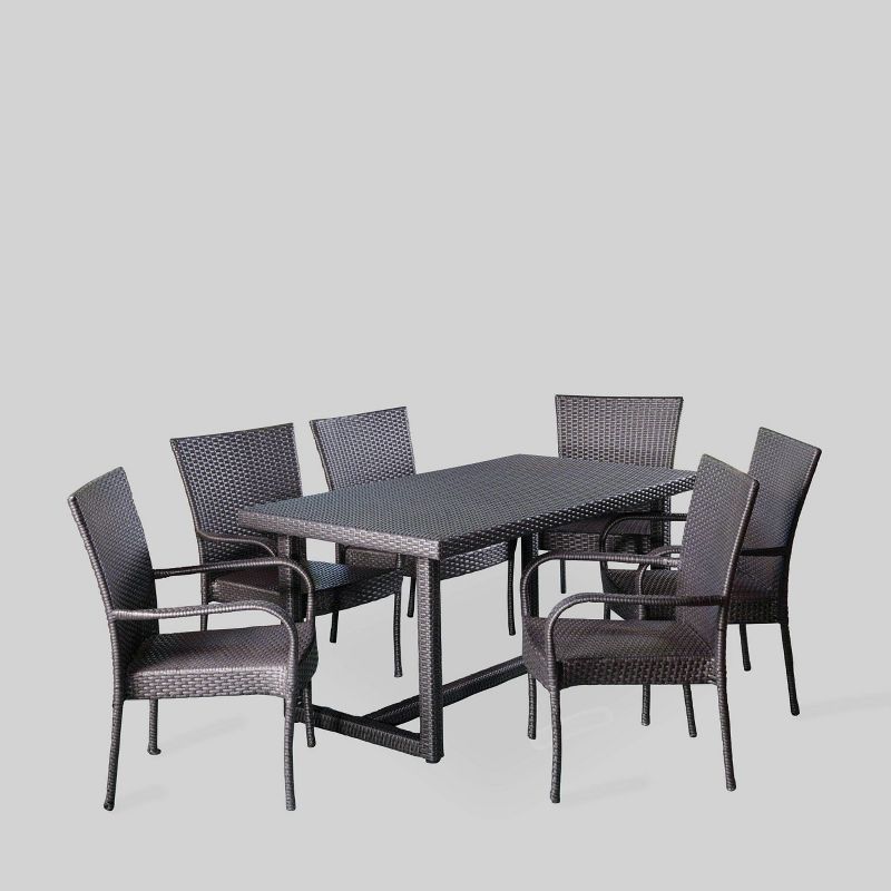 Melville 7pc All-Weather Wicker Dining Set - Gray - Christopher Knight Home, Iron Frame, Patio Furniture, 3 of 9