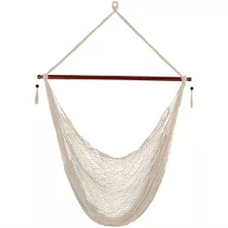 Sunnydaze Cabo Style Extra Large Hanging Rope Hammock Chair Swing with Spreader Bar - 360 lb Capacity - Cream