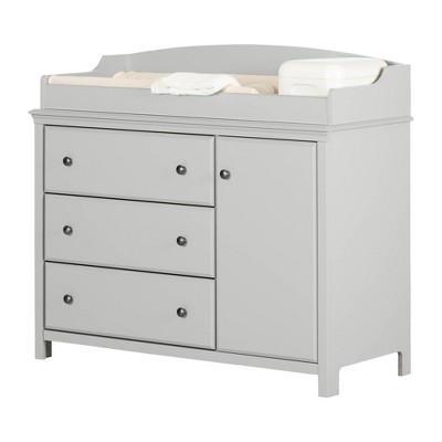 Soft Gray Changing Table Dresser with Drawers and Cabinet