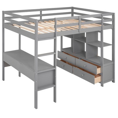 NicBex Twin/Full Loft Bed with Built-in Desk,Drawers and Shelves for Kids Teens Adults