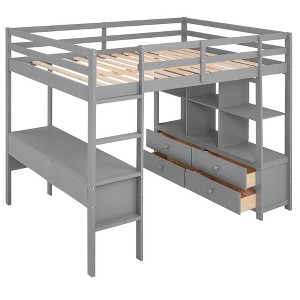 NicBex Twin/Full Loft Bed with Built-in Desk,Drawers and Shelves for Kids Teens Adults - 1 of 4