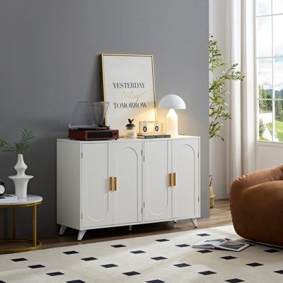 TIRAMISUBEST 4-Door Ivory White Sideboard with Water Ripple Design,Modern Storage Cabinet