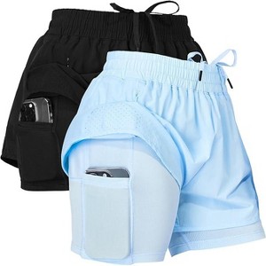 Ultra Performance Gym Shorts Women Pack of 2, Nylon Compression Workout Shorts Women with Liner - 1 of 4