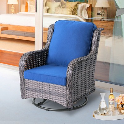 gray wicker+navy cushion