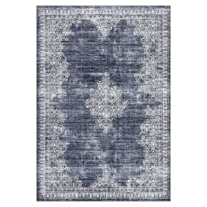 Washable Vintage Floral Living Room Rugs, Distressed Print Non Slip Bedroom Carpet, Retro Accent Large Dining Room Kitchen Rugs - 1 of 4