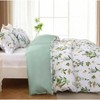Queen Size Reversible Floral Duvet Cover Set with Zipper, 3 Pieces Botanical Microfiber Bedding with 4 Ties - 3 of 3