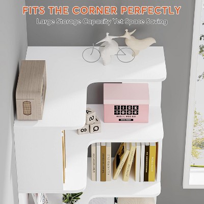 White 6-Tier L-Shaped Corner Bookshelf with Anti-Drop Panels