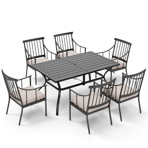Captiva Designs 7pc Patio Dining Set with Slat-top Rectangle Table & Stylish Fixed Arm Chairs - 1 of 4