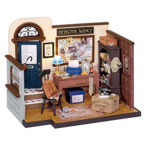 ROBOTIME Mose's Detective Agency Dollhouse Kit Miniature DIY House Kit Birthday Gifts for Boys & Girls, Brown, 7.9"*5.4"*8.7" - 1 of 4