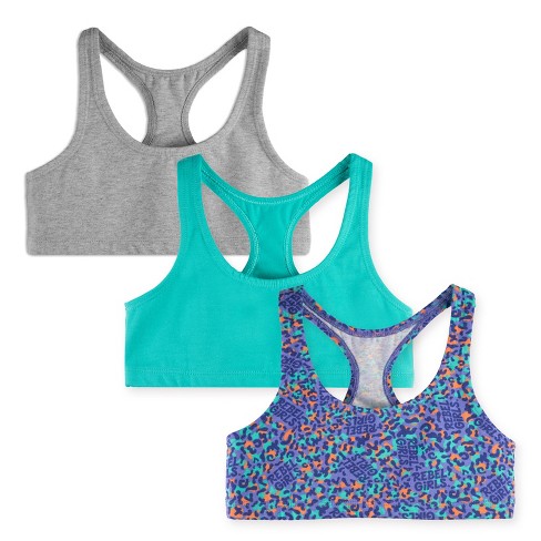 Mightly Girls Fair Trade Organic Cotton Sports Bras - Medium (8), Black and  White and Gray, 3-pack