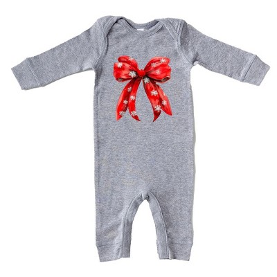 The Juniper Shop Coquette Christmas Snowflake Bow Baby Romper
