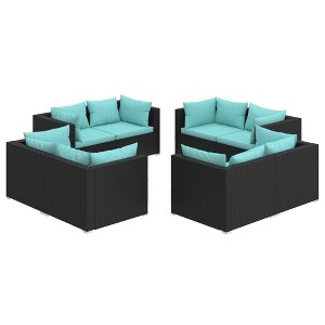 vidaXL 8 Piece Patio Lounge Set with Cushions - Outdoor Poly Rattan Black/Blue - Modern Design Durable Construction - Ideal for Garden Terrace Balcony - 1 of 4
