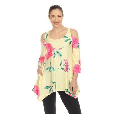 Women's Floral Printed Cold Shoulder Tunic - White Mark