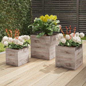 Pure Garden 3-Piece Square Planter Set - Fiber Clay Pots with Drainage Holes for Herbs, Plants, and Flowers - 1 of 4