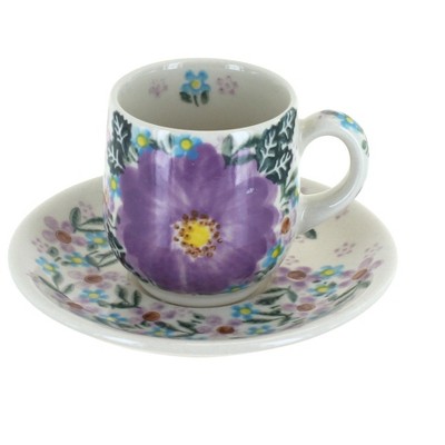 Blue Rose Polish Pottery Lilac Garden Espresso Cup & Saucer