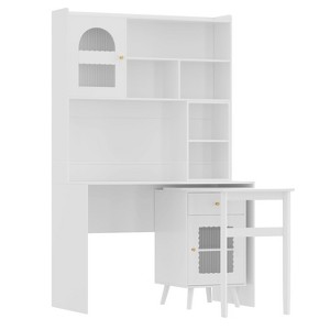 Vynxaria Storage Drawers - Versatile White Desk with Rotating Desktop and Ample Storage - 1 of 4