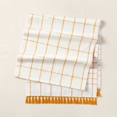 Grid Pattern Cotton Table Runner Gold/Cream - Hearth & Hand™ with Magnolia
