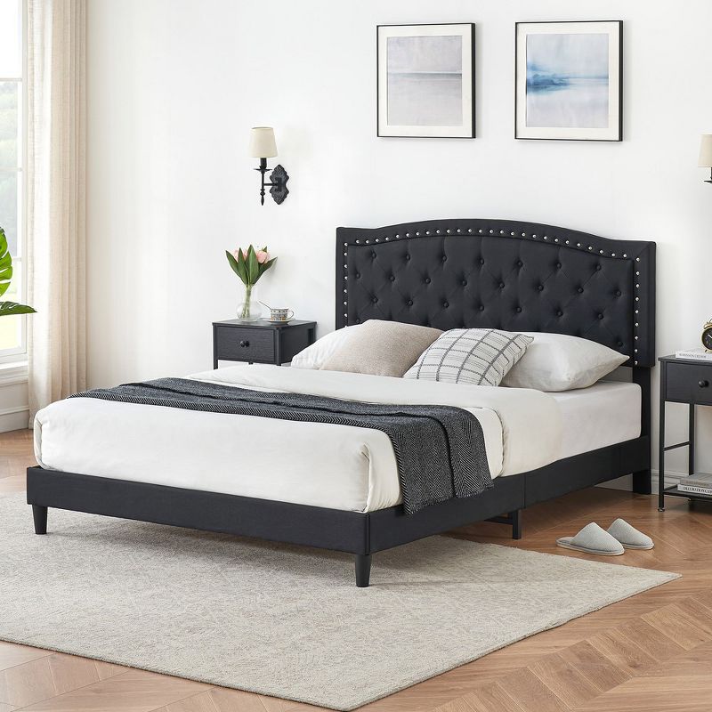 Whizmax Two Size Bed Frame with Button Tufted Headboard, Mattress Foundation, Easy Assembly, No Box Spring Needed, 1 of 9