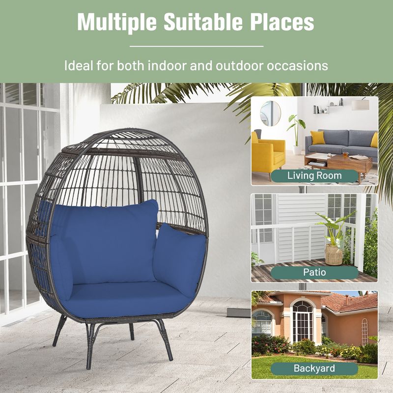 Tangkula Patio Rattan Wicker Lounge Chair Oversized Outdoor Metal Frame Egg Chair w/ 4 Cushions, 5 of 10