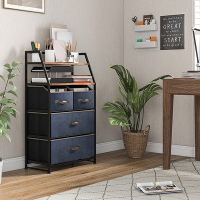 Industrial Black and Rustic Brown 4-Drawer Dresser with Shelves