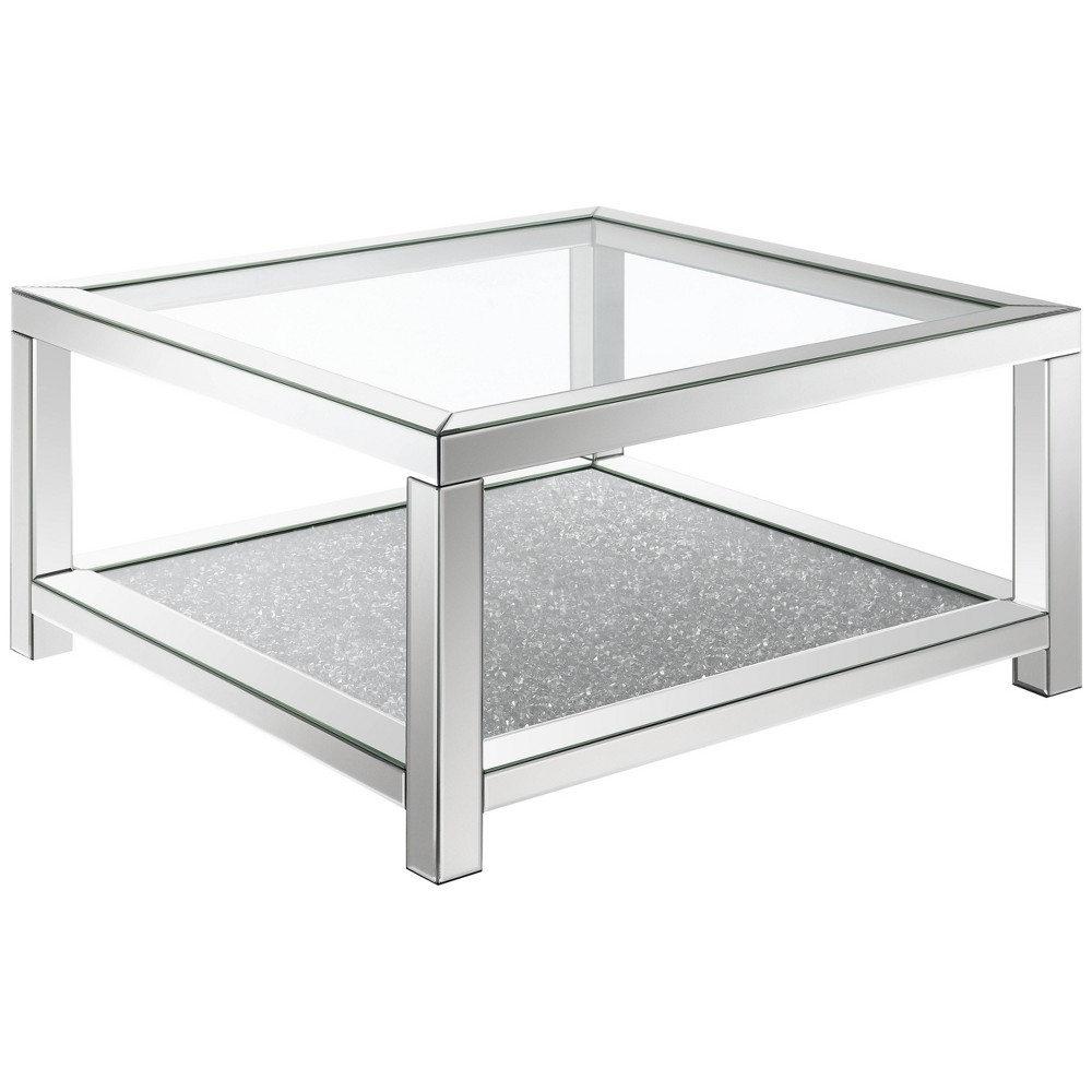 Photos - Dining Table Mozzi Mirrored Coffee Table with Glass Top and Acrylic Crystals Silver - C