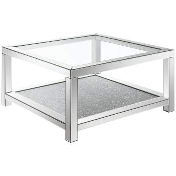 Mozzi Mirrored Coffee Table with Glass Top and Acrylic Crystals Silver - Coaster