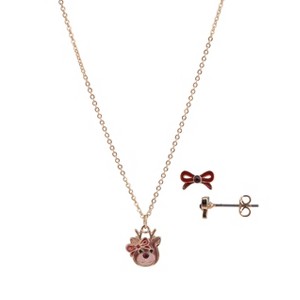 FAO Schwarz Gold Tone Reindeer with Bow Necklace and Earring Set - 1 of 2