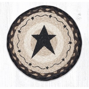 Earth Rugs Round Jute Trivet 10"x10" – Primitive Black Star Design on Natural Braided Fiber - 1 of 3