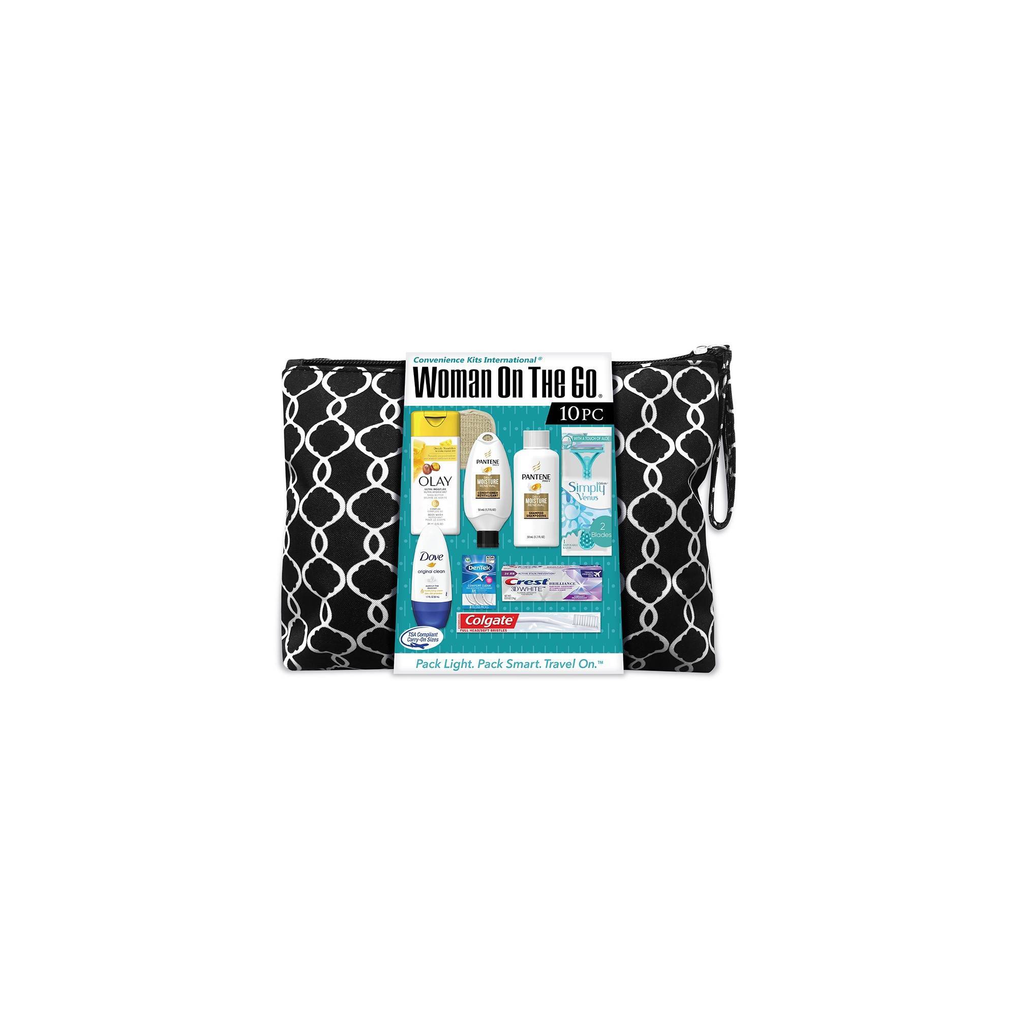 Convenience Kits International Women's Travel Bath and Body Kit - Trial Size - 10pc: Whole Body Cleansing, Unscented, Includes Tote, Body Wash