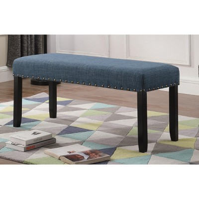 Blue Upholstered Dining Bench with Nailhead Trim