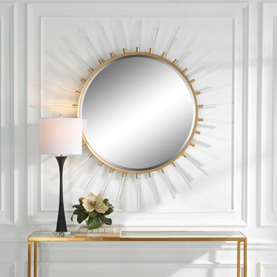 Large Gold Sunburst Round Wall Mirror with Acrylic Accents