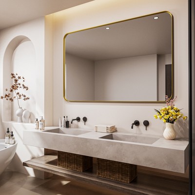 Tempered Glass Rounded Rectangle Framed Wall-Mounted Bathroom Vanity Mirror